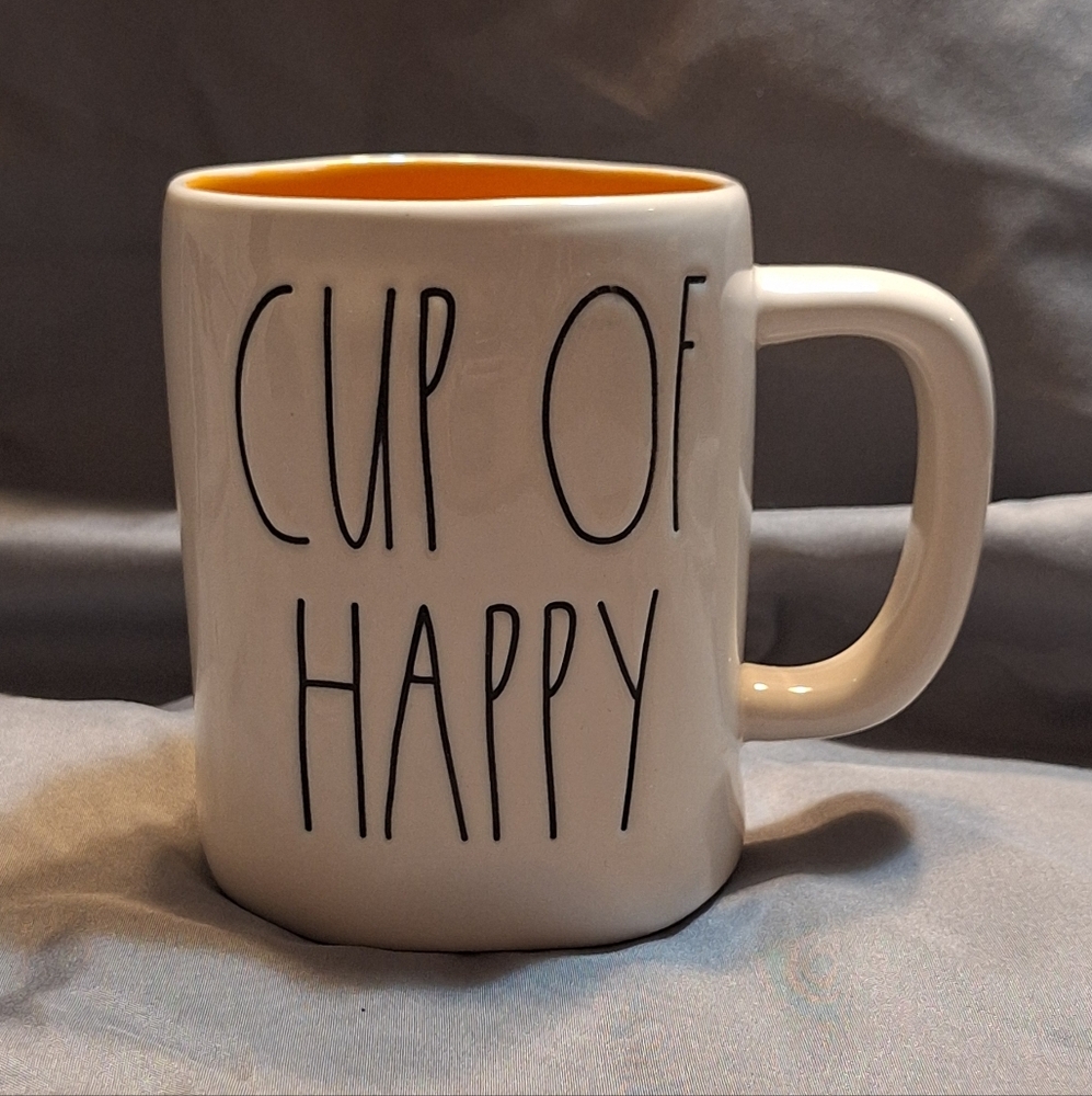 Rae Dunn White and Orange "Cup Of Happy" Collectible Coffee Mug